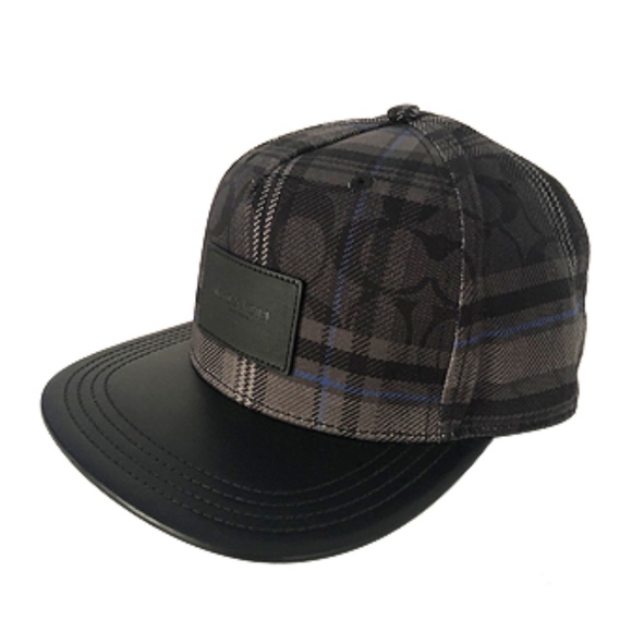 Coach Other - Coach Men's Signature Flat Brim Black Plaid Cap